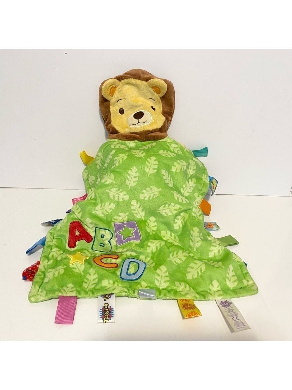 Taggies Lion Lovey Security Blanket Green Leaf ABC Letters Plush Safari Tags